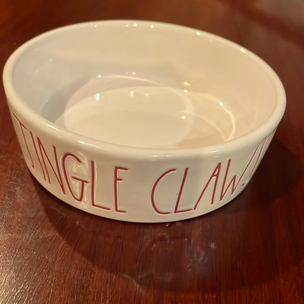 Rae Dunn Pet cat dog dish bowl white Jingle Claws Christmas